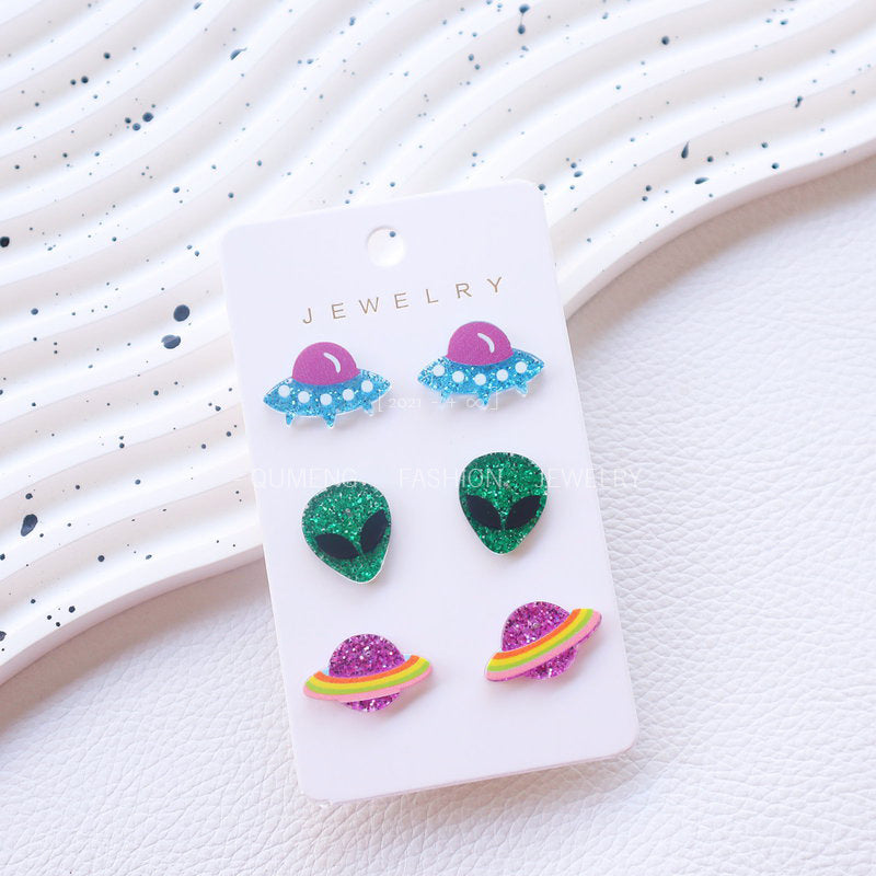 Alloy acrylic UFO alien earrings MIC-OuG122