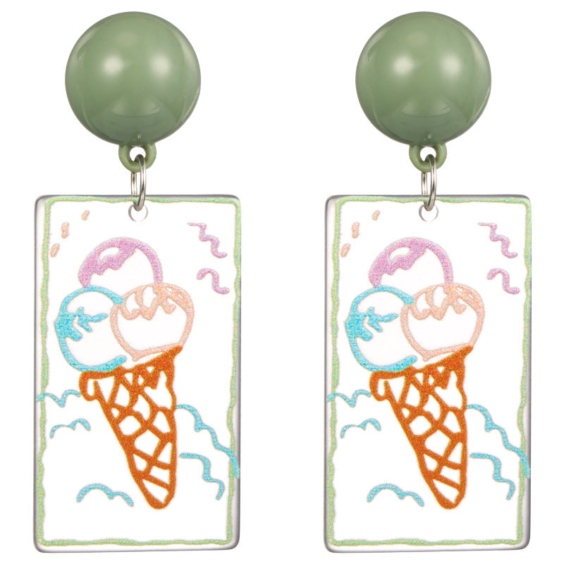 Resin Graffiti Ice Cream Earrings (Minimo de compra 2) MIC-TQL014