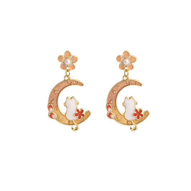 Alloy cartoon crescent shaped jade rabbit earrings MYA-MDD136