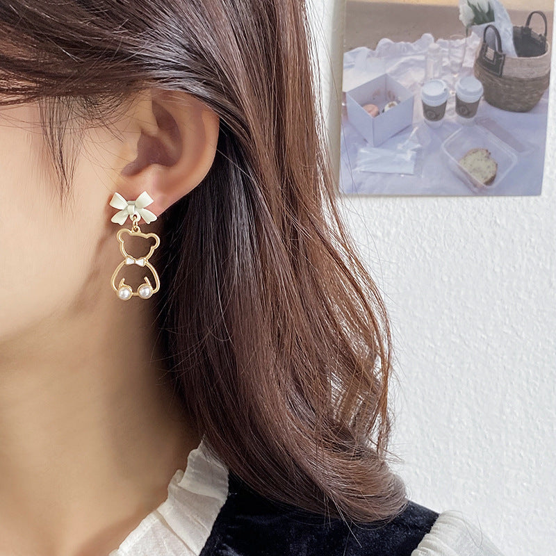 Cartoon cutout bear bow earrings MIC-ABL009