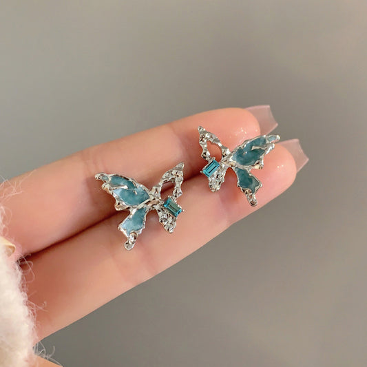 Alloy hollow blue butterfly earrings MIC-BAOY059