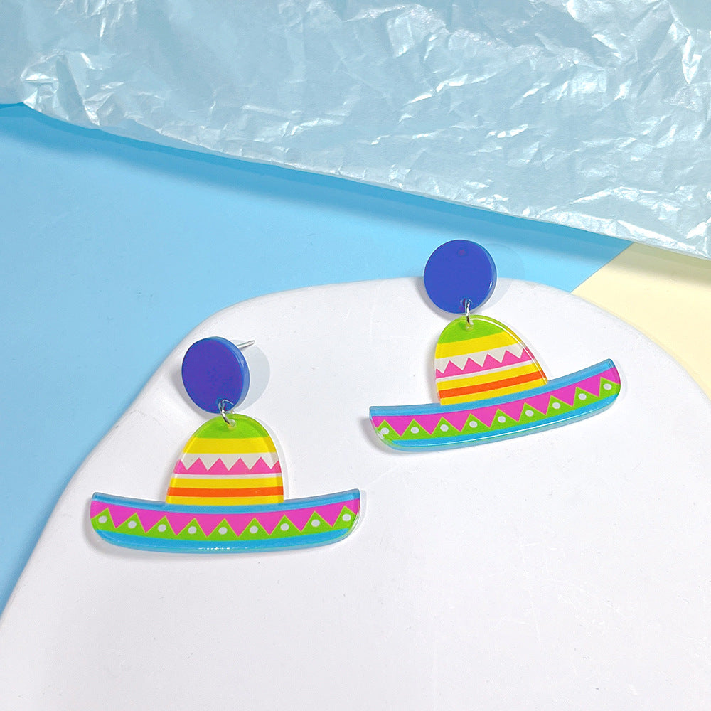 Acrylic robot rainbow hat earrings  (Minimo de Compra 2) MYA-PingH013