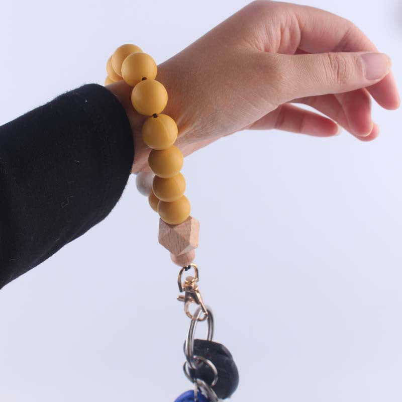 Keychains Silicone Beads Wooden Anise Wristlet MIC-YWGT001