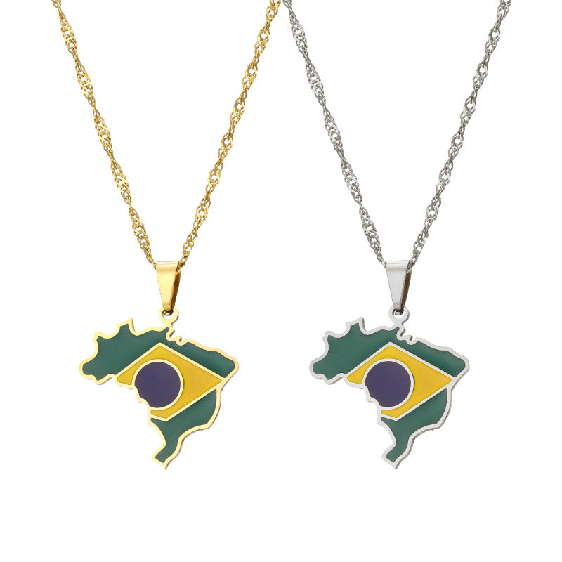 Necklaces Stainless Steel Map Brazil HongZ010