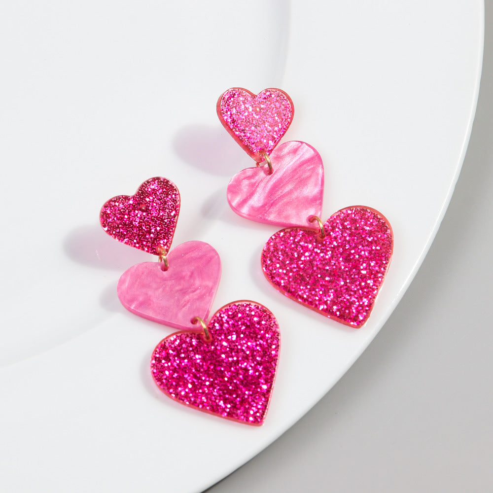 Acrylic Peach Heart Shining Pink Earrings MYA-ChouD043