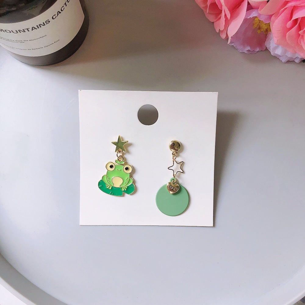 Alloy Diving Frog Earrings Asymmetrical MoN013