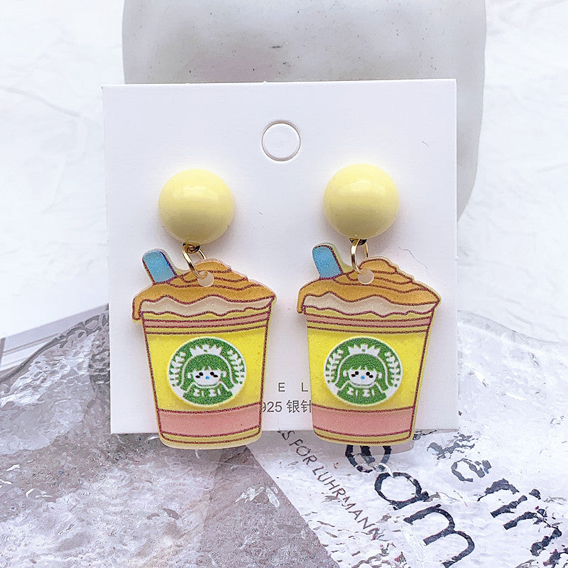 Acrylic cartoon milk tea cup earrings  (Minimo de Compra 2) MIC-ShiJ006