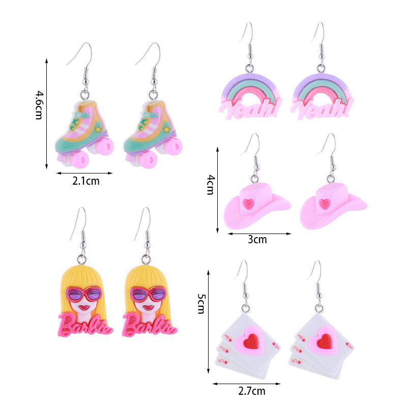 Alloy acrylic love poker pink denim hat earrings MIC-ChouT049