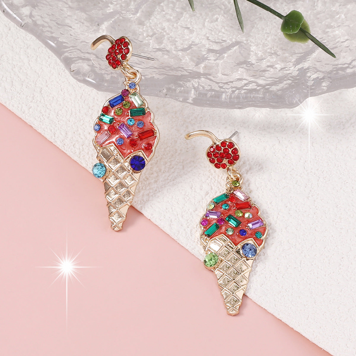 Alloy inlaid colored diamond ice cream earrings MYA-YueL011