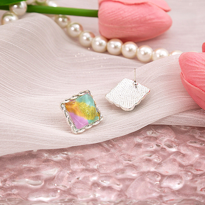 Alloy colored square pleated earrings MIC-MDD125