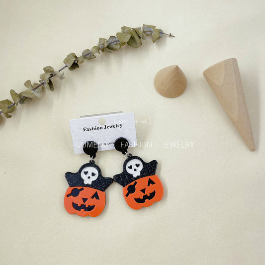 Acrylic pirate pumpkin head earrings (Minimo de Compra 3) MIC-OuG034