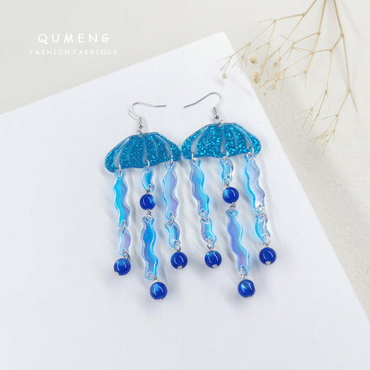 Acrylic blue jellyfish earrings (Minimo de compra 2) MIC-QinM012