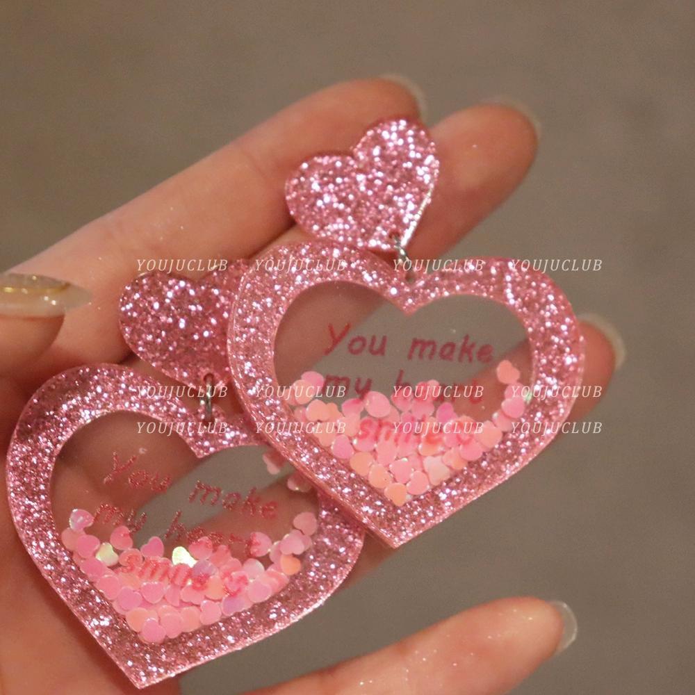 Alloy Flowing Sand Peach Heart Earrings MIC-DongJ009