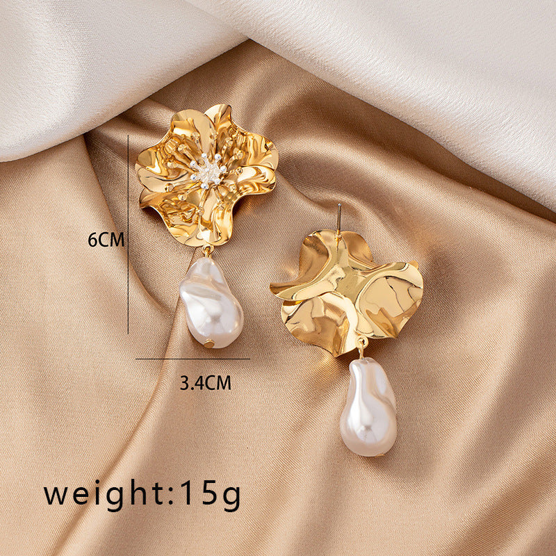 Alloy shaped pearl flower earrings MYA-JLD005