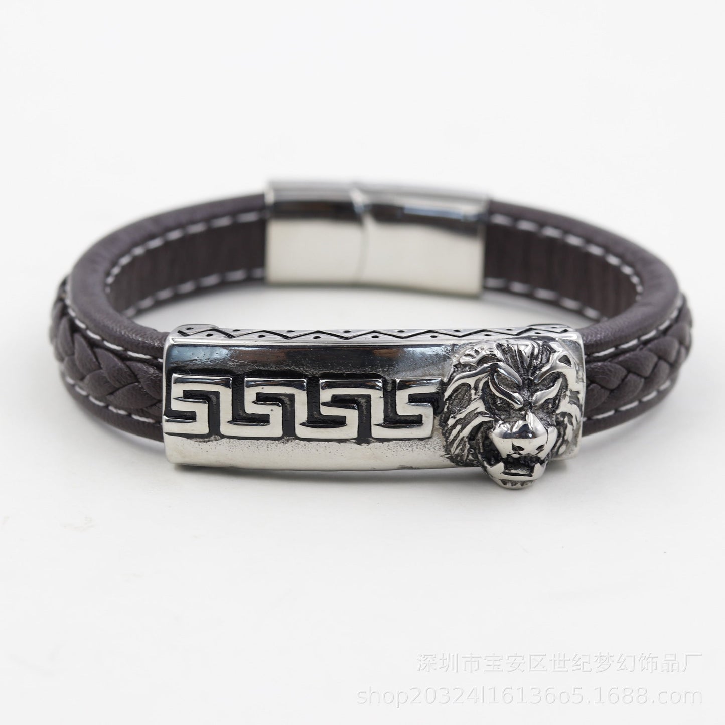 Bracelet Stainless Steel Rock Lion Braided Leather Cord SJMH005