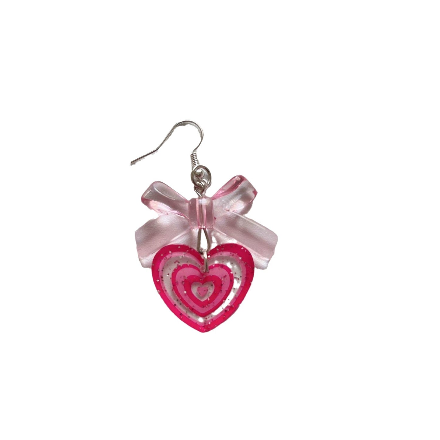 Acrylic Pink Bow Heart Earrings (Minimo de Compra 2) MYA-XiM049