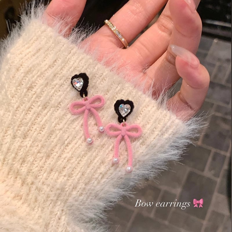 Alloy Pearl Pink Bow Earrings MIC-BeiY005