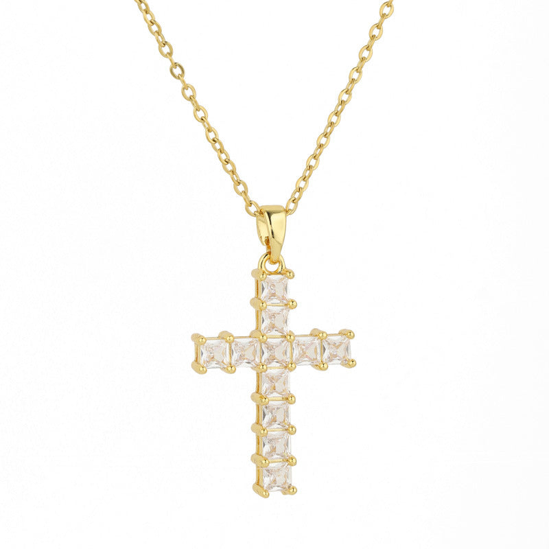 Stainless steel diamond studded cross necklace MYA-QingR014