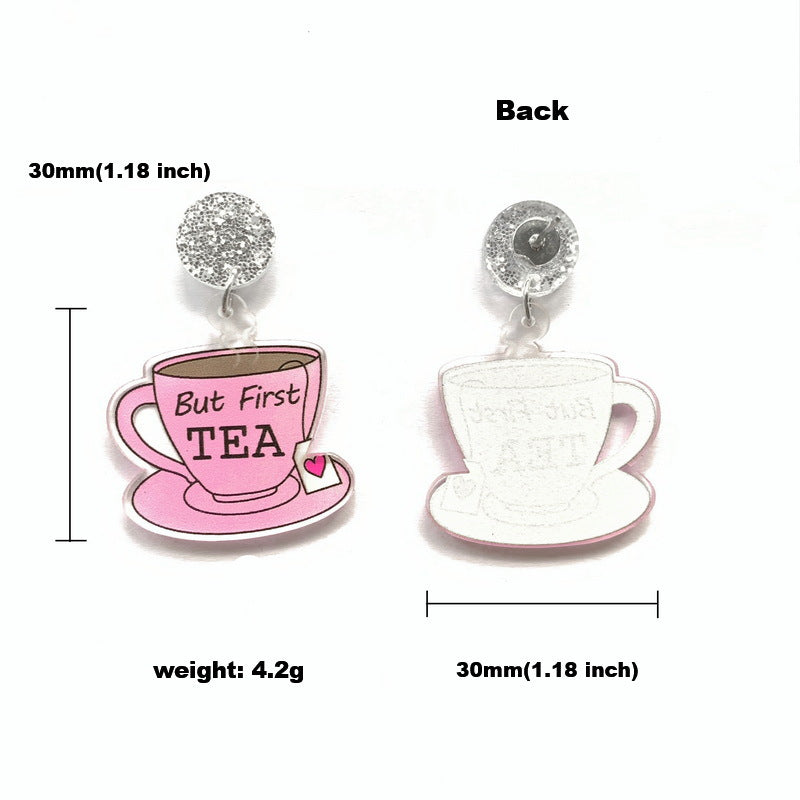 Acrylic Pink Tea Cup Earrings MYA-XueP099