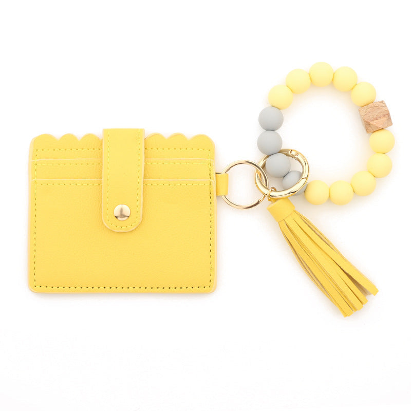 Keychains PU Silicone Bead Tassel Ladies Wallet Bracelet Card Holder MIC-NuoYi019