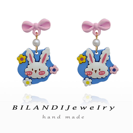 Alloy Little White Rabbit Flower Earrings (Minimo de Compra 2) MIC-BLD044