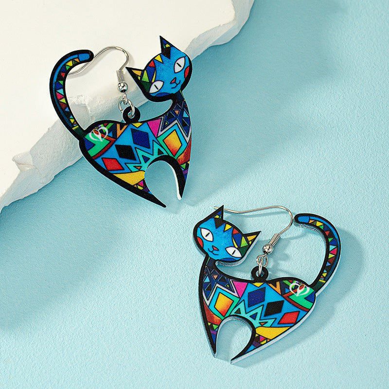 Acrylic Funny Painted Graffiti Cat Earrings MIC-AYN020