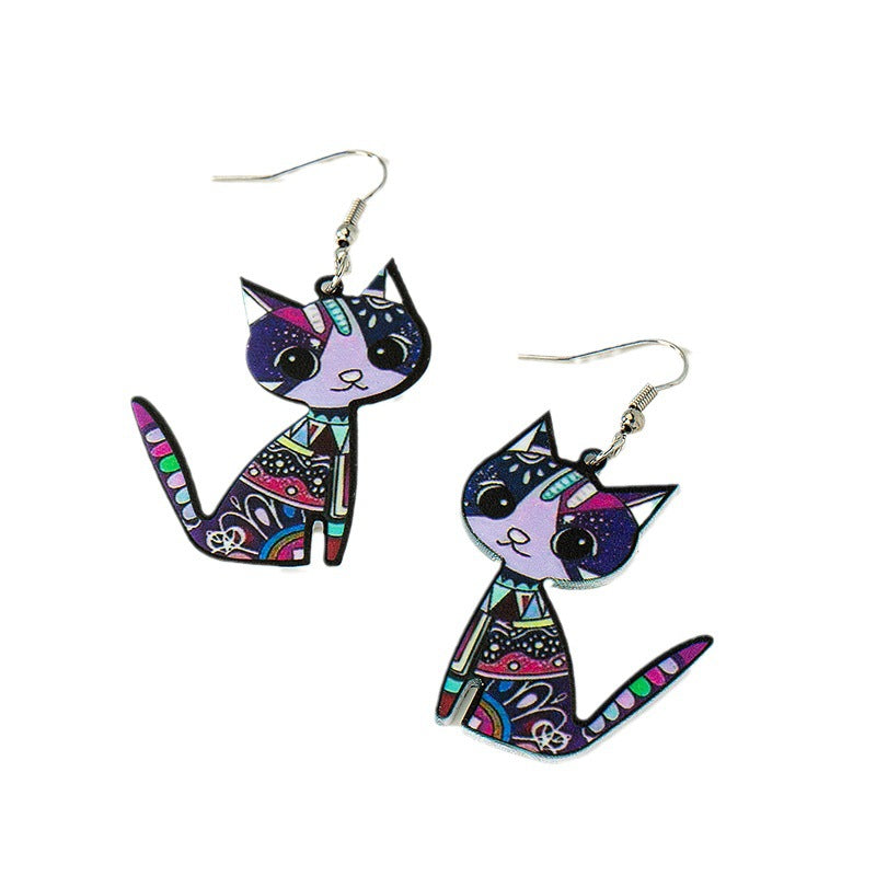 Acrylic Funny Painted Graffiti Cat Earrings MIC-AYN020