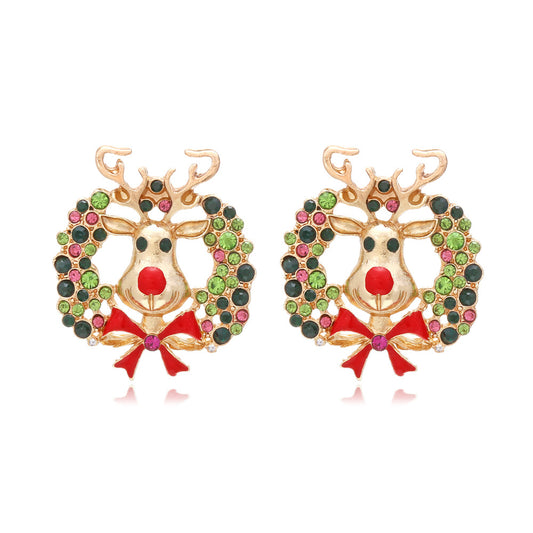 Alloy diamond Christmas wreath earrings MIC-ManY050