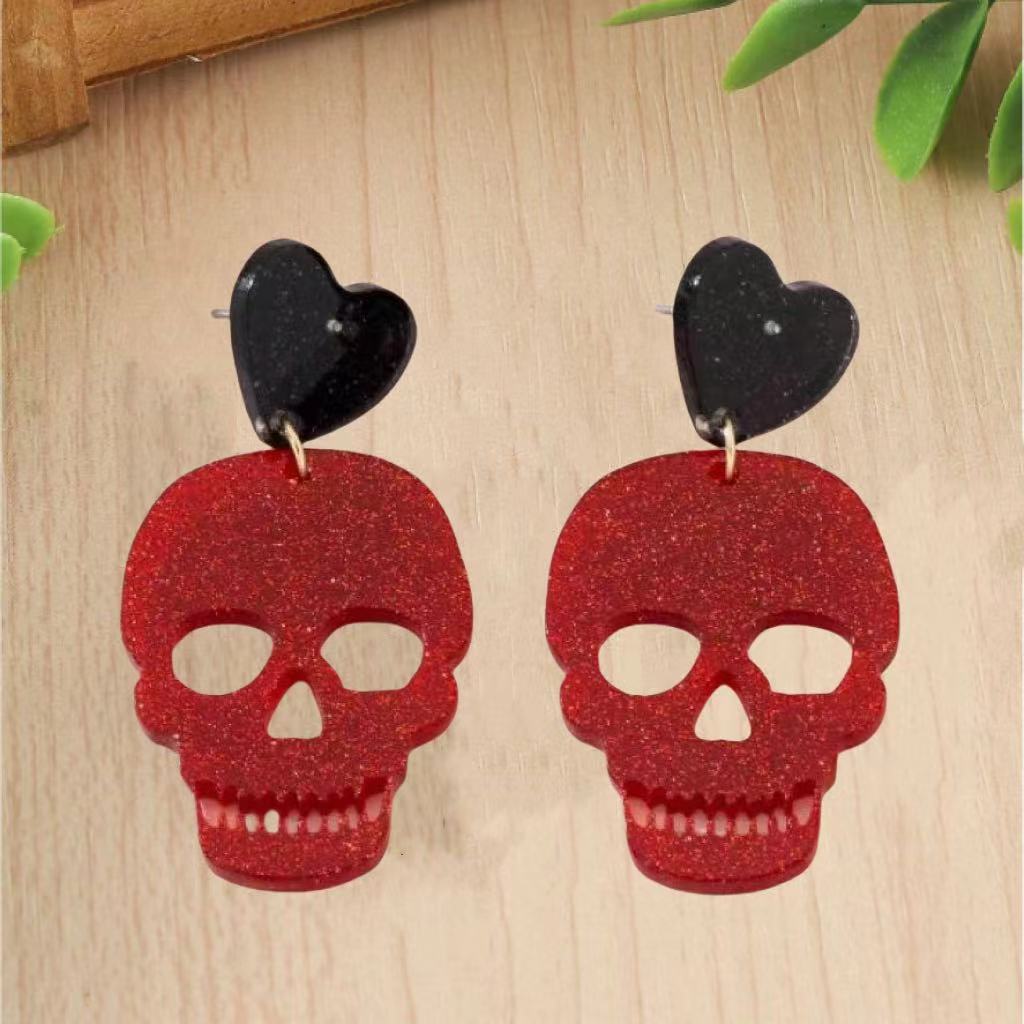 Acrylic Halloween Colorful Skull Earrings (Minimo de compra 2) MIC-AnD006