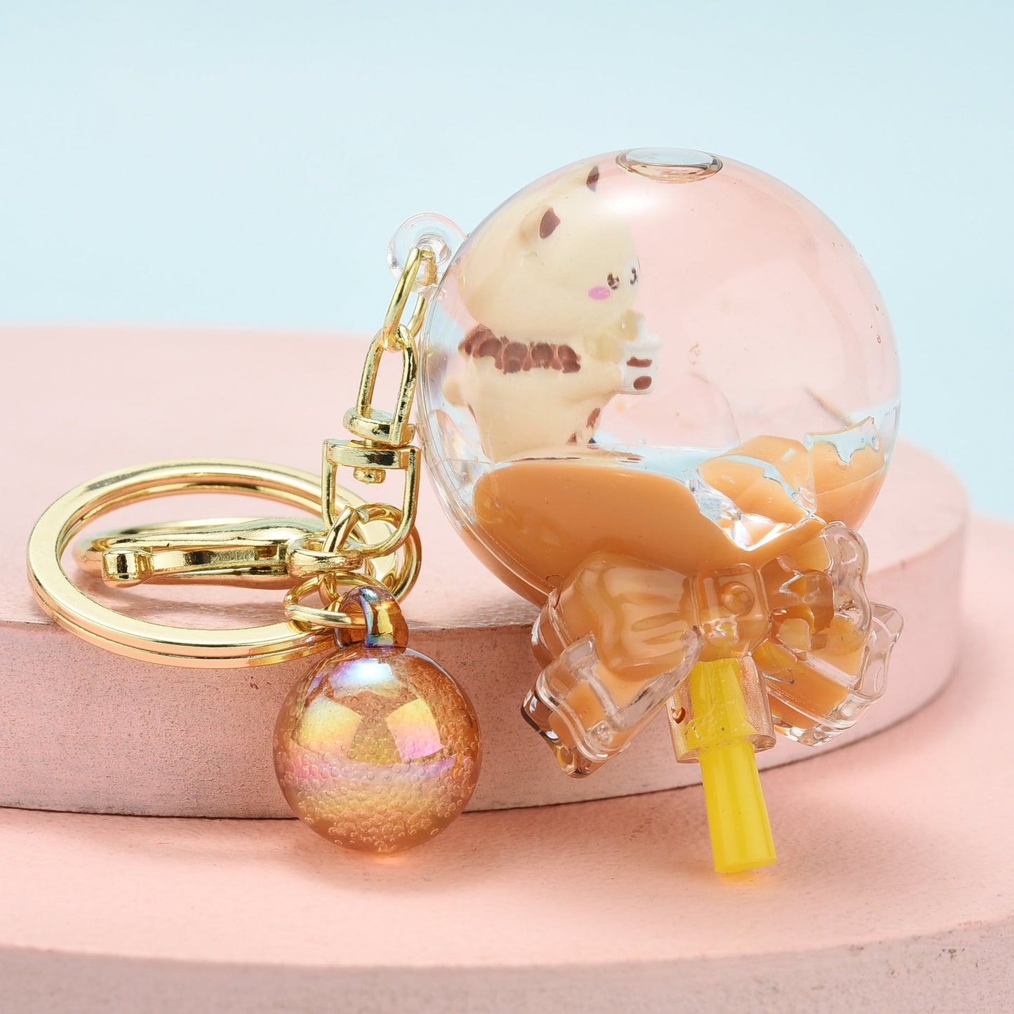 Acrylic Into Oil Floating Pearl Milk Tea Keychain WAN025