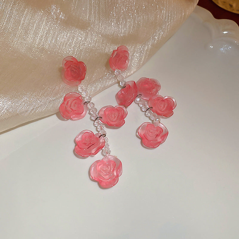 Alloy Pink Flower Pearl Earrings (Minimo de compra 2) MIC-FengM002