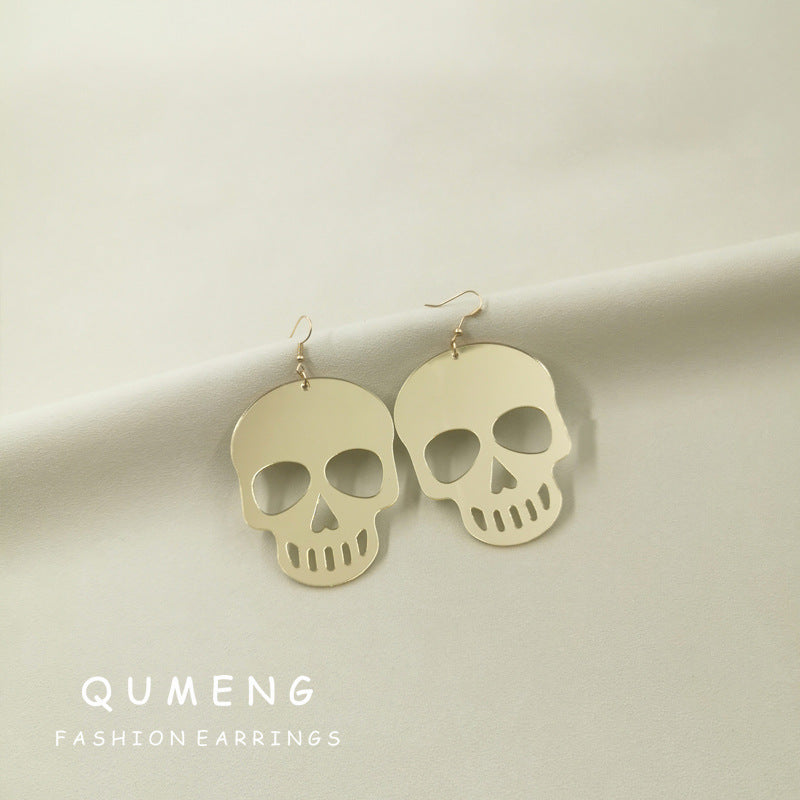 Acrylic Mirror Skull Head Earrings (Minimo de Compra 2) MYA-QingM035