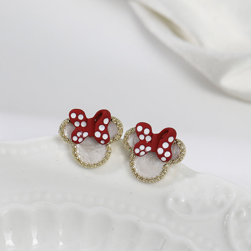 S925 silver needle red polka-dot bow earrings MIC-KGG002