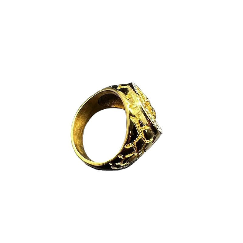 Gold Plated Stainless Steel Cross Ring MIC-FuY005