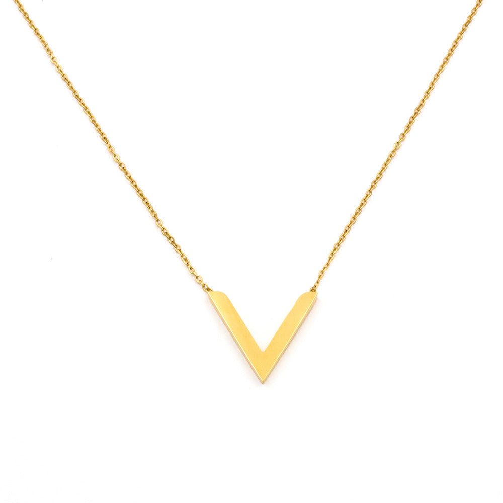 Stainless steel gold-plated V-letter necklace MYA-XuanJ027