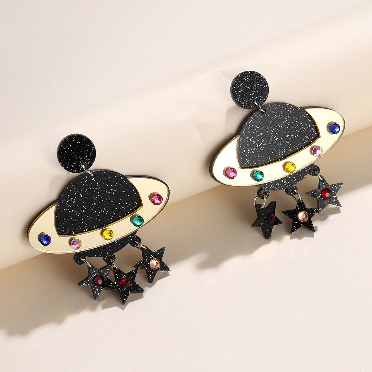 Acrylic black glitter cosmic earrings (Minimo de compra 2) MIC-GanL010