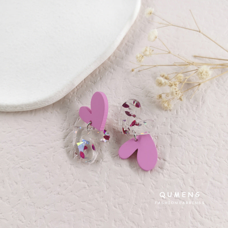 Acrylic pink sequin love letter earrings (Minimo de Compra 2) MIC-QingM019