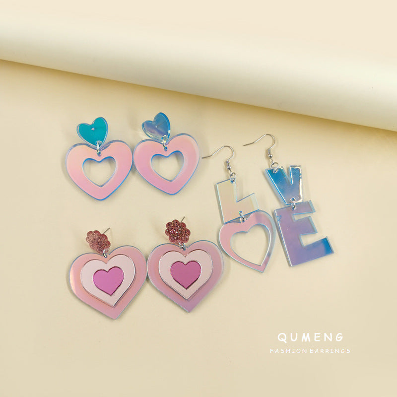 Acrylic pink sequin love letter earrings (Minimo de Compra 2) MIC-QingM019