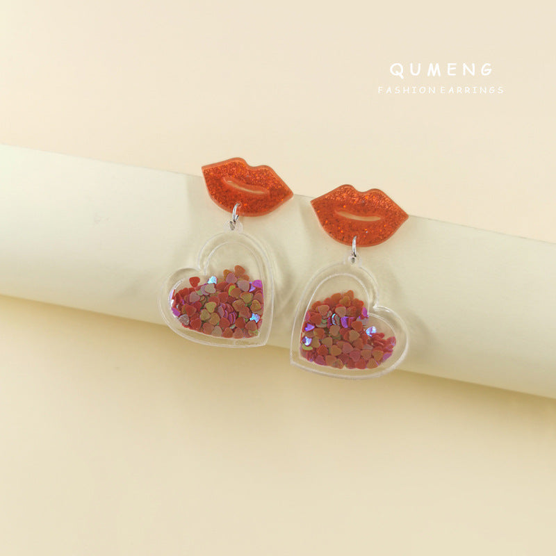 Acrylic pink sequin love letter earrings (Minimo de Compra 2) MIC-QingM019