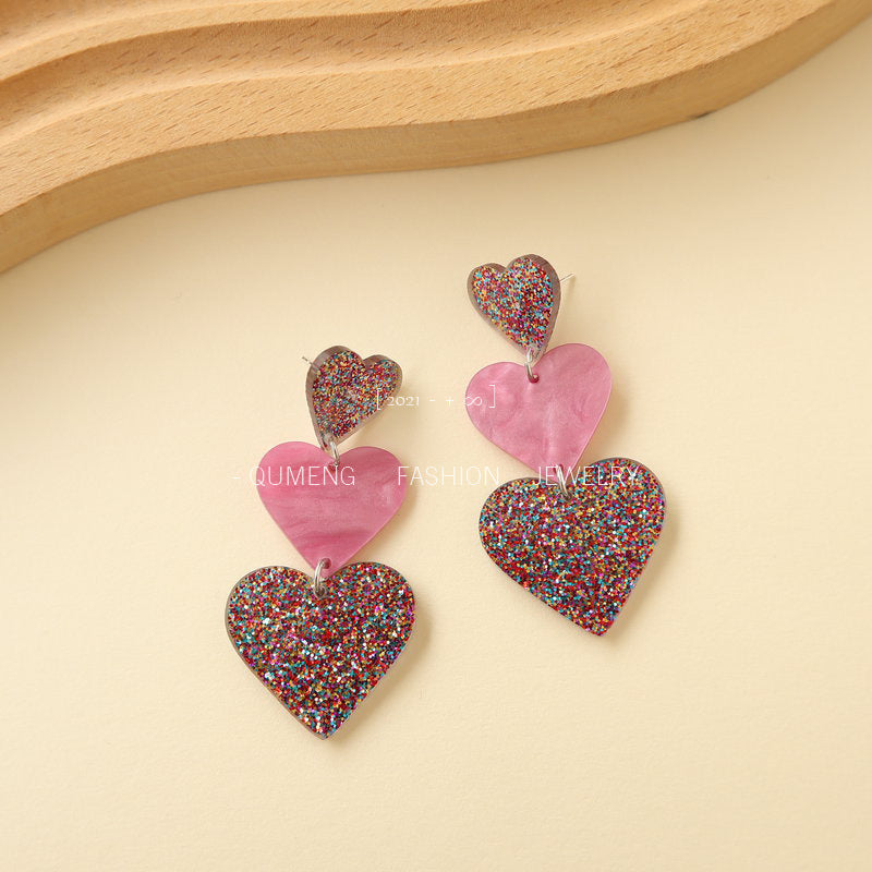 Acrylic Contrast Peach Heart Earrings (Minimo de Compra 2) MIC-OuG029