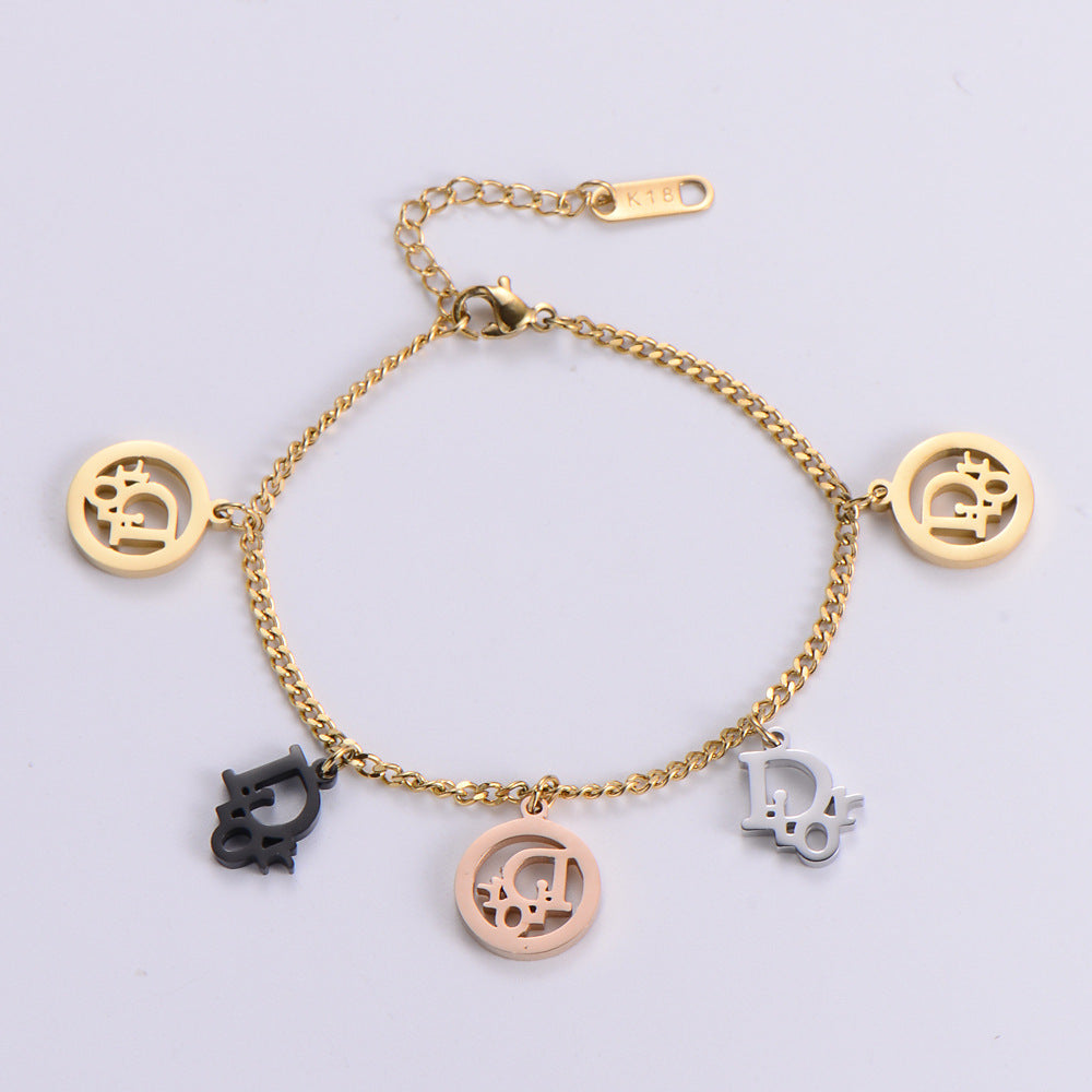 Stainless Steel Hollow English Small Pendant Bracelet Minimo de compra 3  MIC-AML011