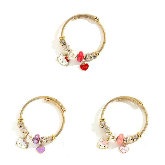 Bracelet Stainless Steel DIY Fashion Cartoon Cute KT Cat Gold Love Bracelet (M) YWQL004