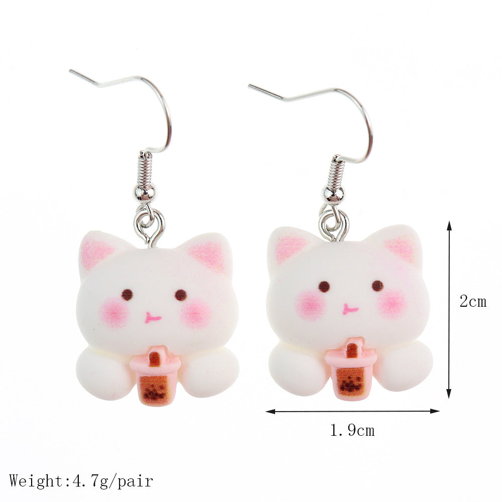 Resin Earrings Cute Cartoon Bear Kitty Kitten (S) niqing026