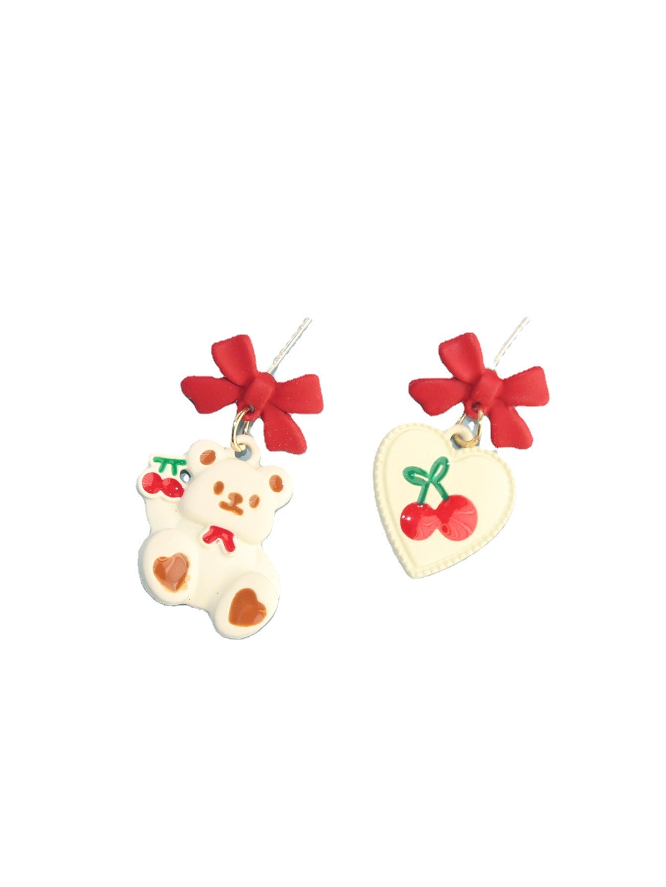 Resin Heart Cherry Bow Earrings (Minimo de Compra 2) MYA-YiR003