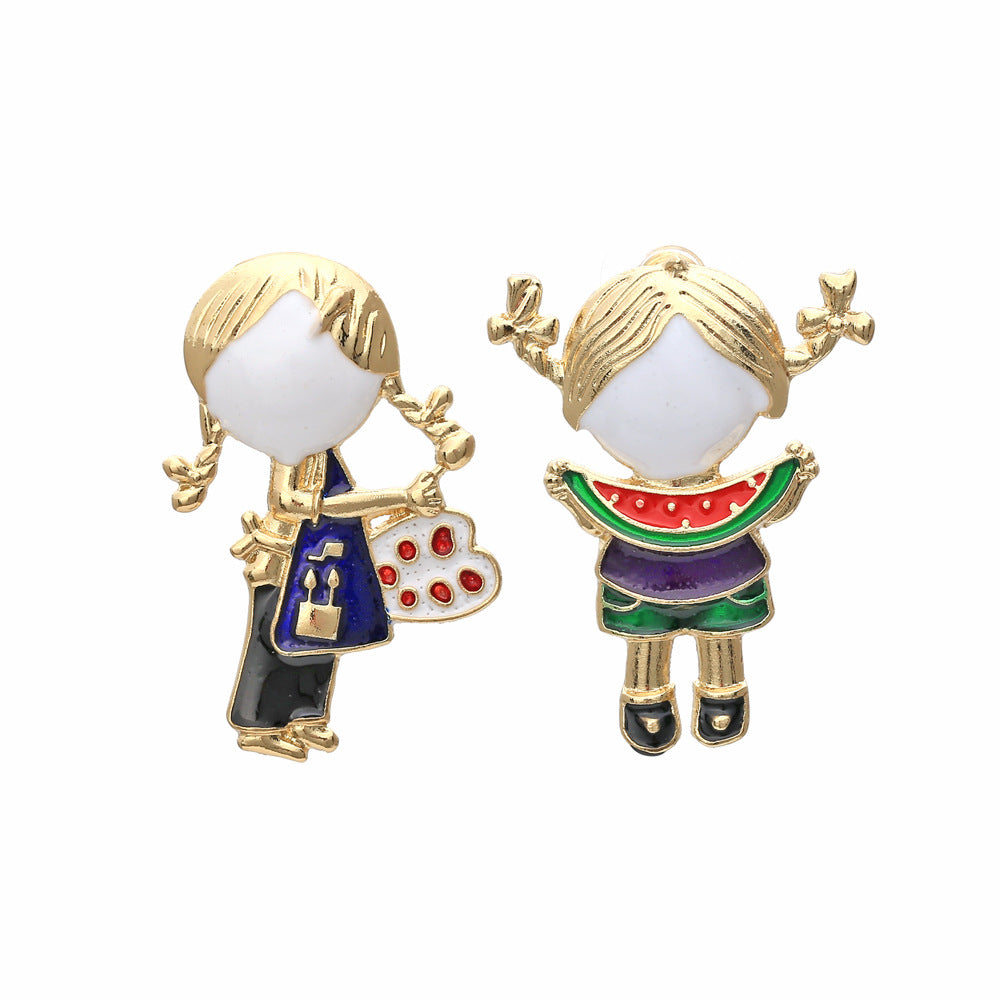 Alloy diamond inlaid cartoon character earrings MIC-ManY040