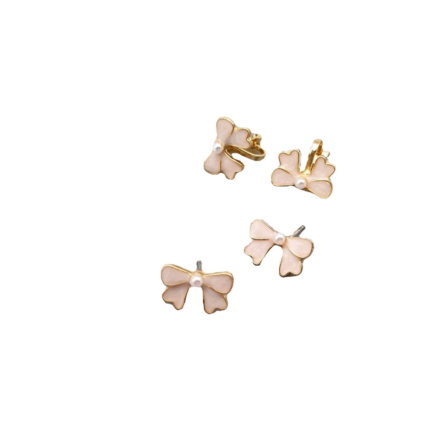 Alloy drip pearl bow ear clip (Minimo de Compra 2) MIC-KaiT014