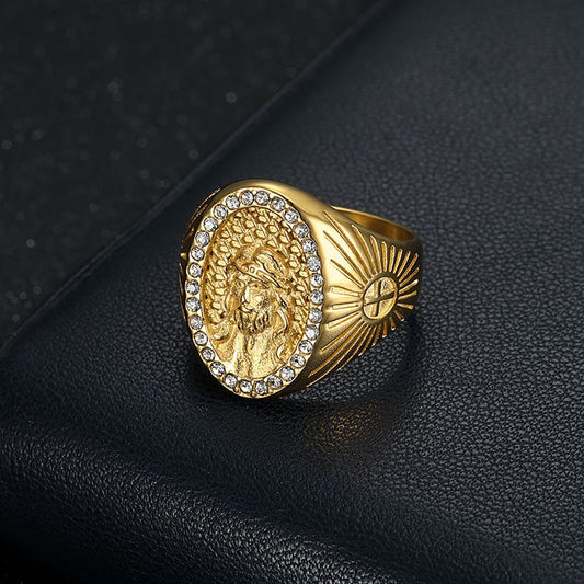 Gold Plated Stainless Steel Religious Ring MIC-FuY004