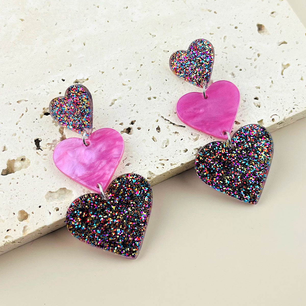 Acrylic Sparkling Pink Love Star Earrings MIC-ChiC020