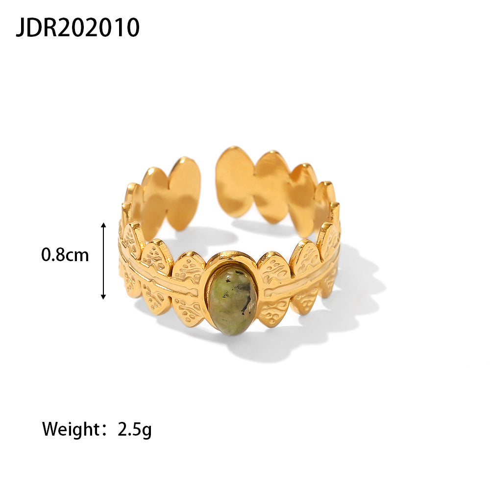 Stainless Steel Irregular Gemstone Gold Plated Ring MIC-JieD010