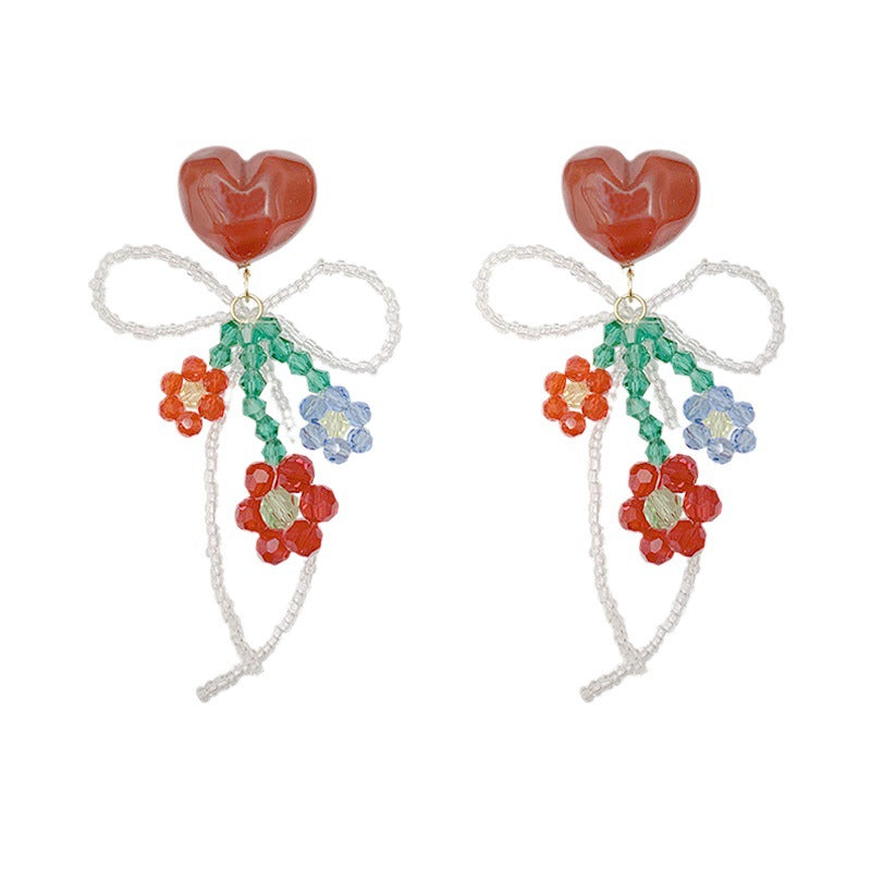 Alloy Diamond Flower Heart Earrings (Minimo de Compra 2) MIC-XingS003